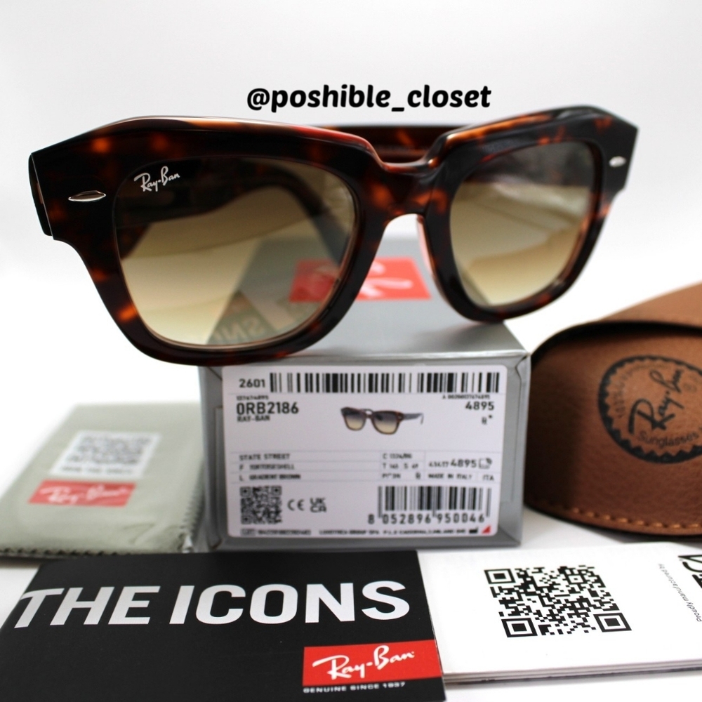 RayBan Model Display RB2186 State Street Gradient Brown Tortoise - Picture 3 of 17